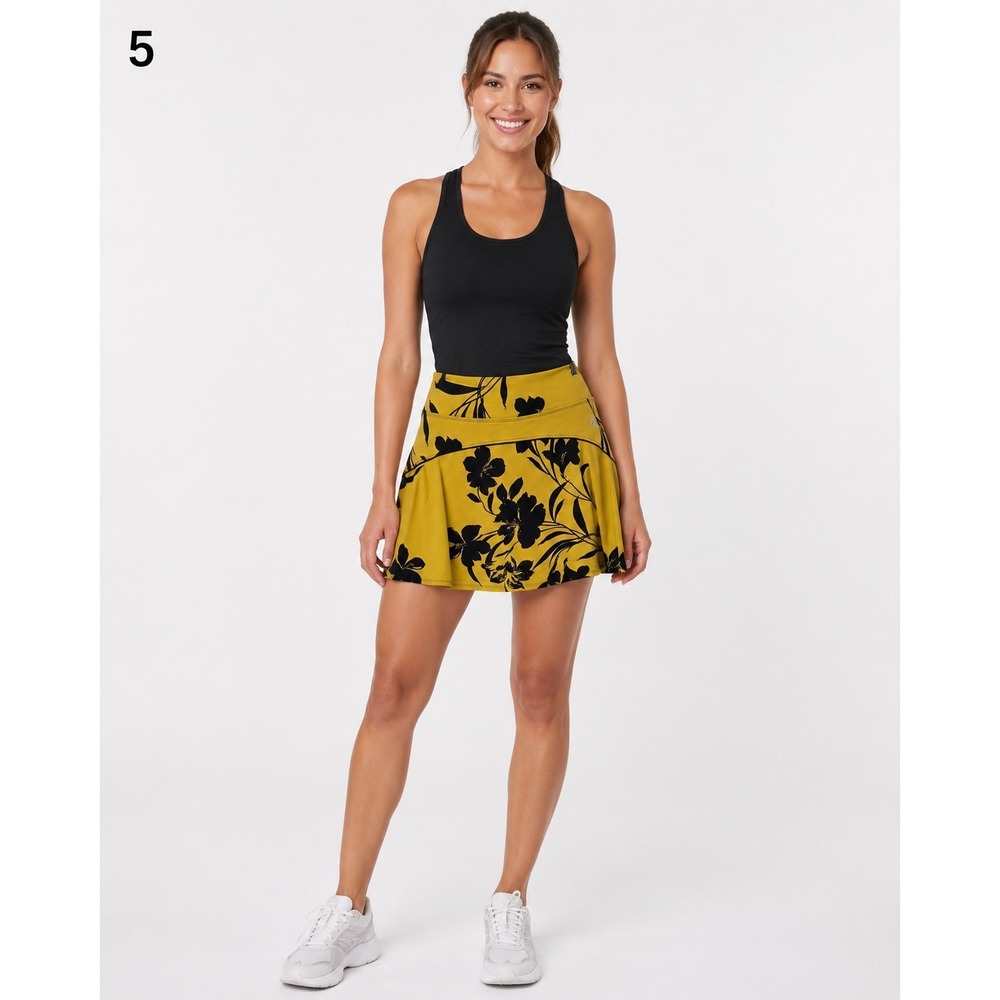 Dona Jo JoJo Athletic Tennis Golf Skort Womens 2 Large Yellow Black Floral